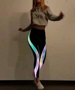 Women's Casual Slim Iridescent Reflective Material Printed Fitness Leggings Slim Stretch Elastic Glow in Dark Pants Trousers