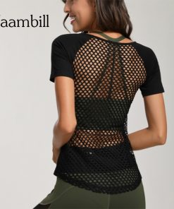Women's Mesh Sports T-shirt Loose Yoga Top Workout Tops For Fitness Clothing Sport Blouses Woman Gym Tshirt Sportswear