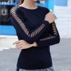 Women's Super Soft Seamless Workout Gym Run Yoga Sport Long Sleeve Athletic Top T-Shirt Mesh Sexy Cutout Sleeves Yoga Tee Tops