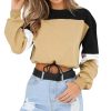 Womens Long Sleeve Splcing Color Athletic Sweatshirt Pullover Tops Patchwork Blouse O Neck Blusas Mujer De Moda Cotton blouse^40