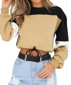 Womens Long Sleeve Splcing Color Athletic Sweatshirt Pullover Tops Patchwork Blouse O Neck Blusas Mujer De Moda Cotton blouse^40