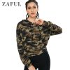 ZAFUL Drawstring Camo Sport Hoodie Women Pullovers Long Sleeve Sweatshirts Cool Camouflage Hoodies Autumn 2021
